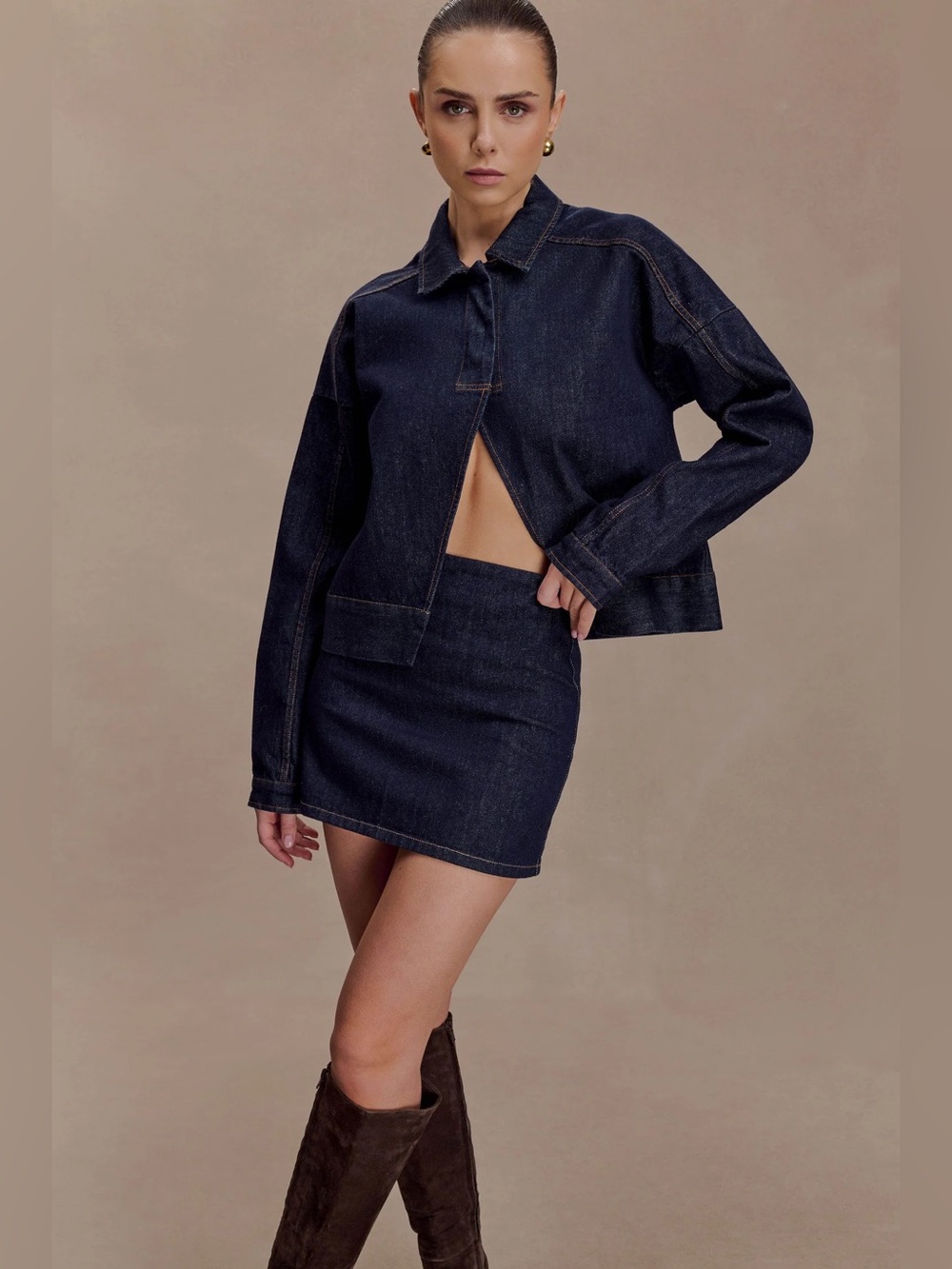 MESHKI Olandria Denim Jacket & Ellie Mini Skirt Set NWT M/S TikTok Viral Western - Picture 2 of 9